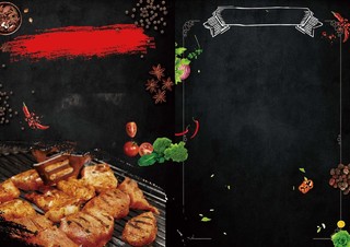 黑色简约大气烤肉宣传单美食促销背景